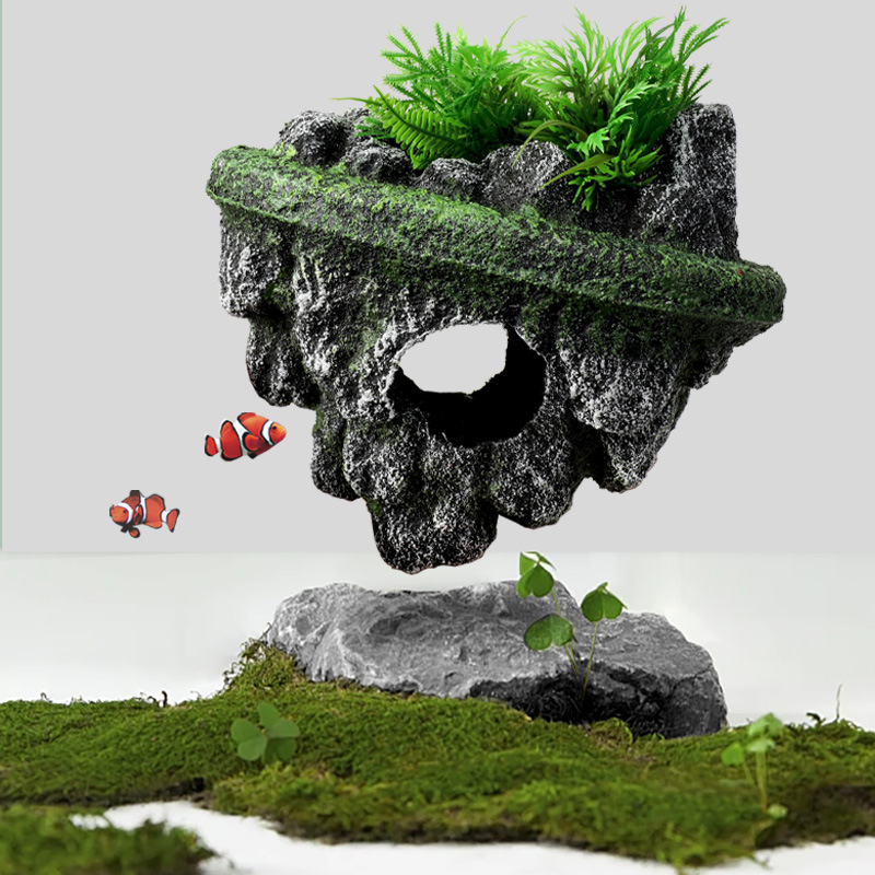 Suspended Island Fish Tank Dec - Planted Aquarium With Rocks ulasan dan harga